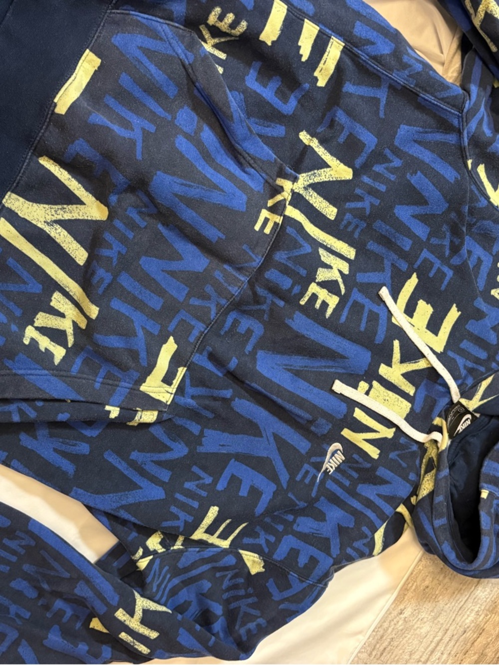 Nike Navy Blue and Yellow Logo Pullover Hoodie